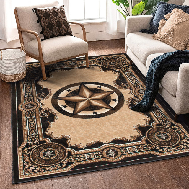 Allstar Western Area Rug Texas Star design, 5x7 - Southwestern - Area ...