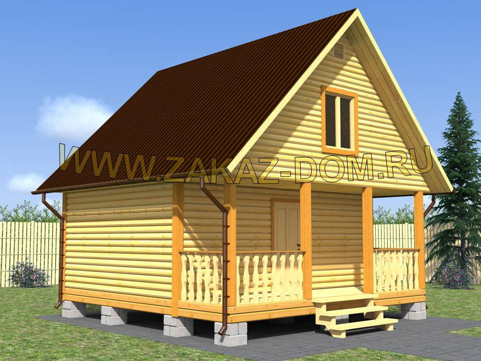 Проект бани с мансардой из бруса (6х6 м) : 2Б-9