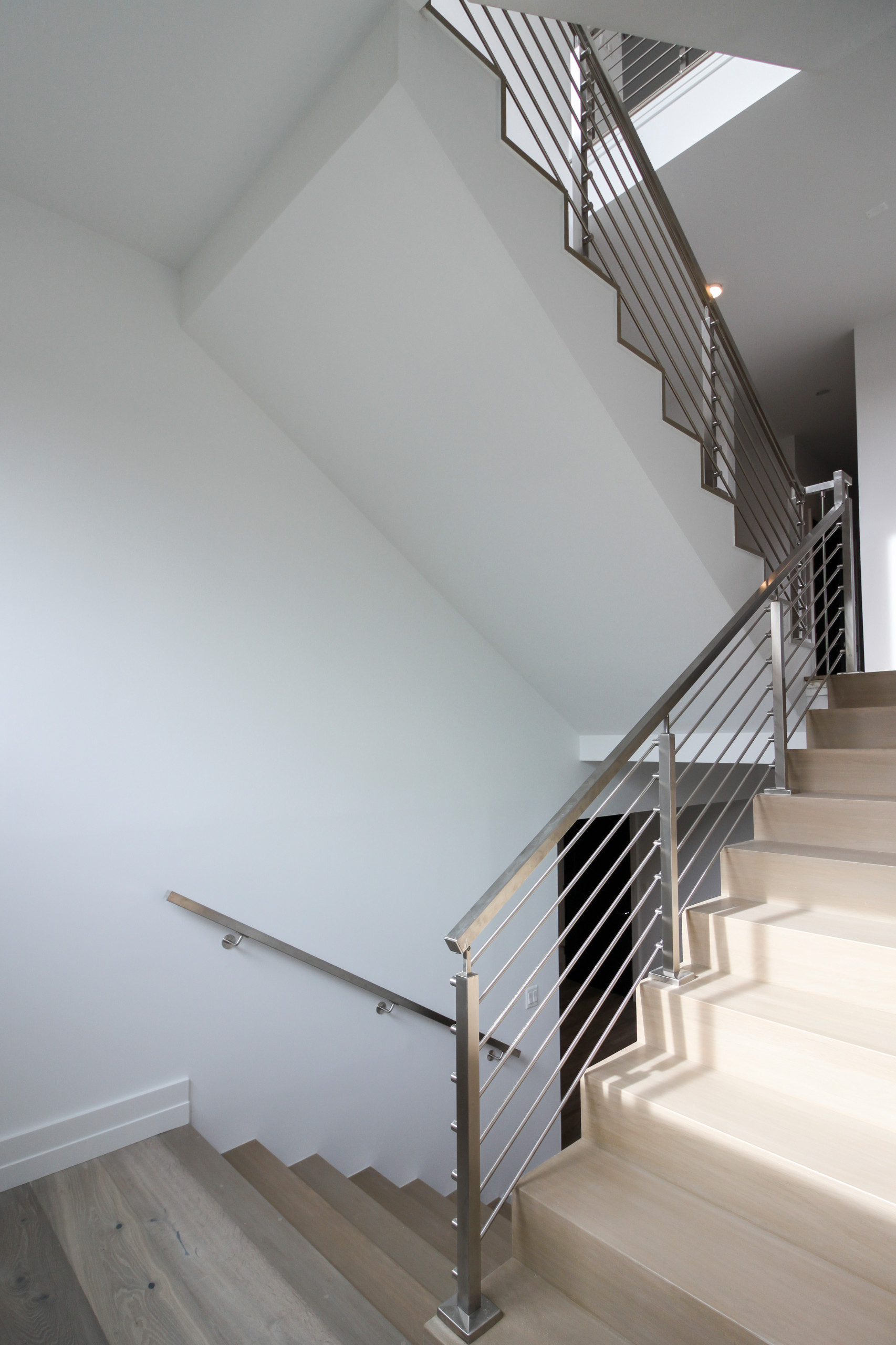 75_Modern Stairway: White O 75_ak & Stainless Steel Balustrade, McLean VA 22101