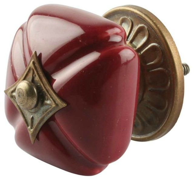 Set of Four Solid Cherry Ceramic Knobs Traditional