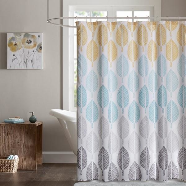Madison Park Essentials Printed Shower Curtain With Yellow And