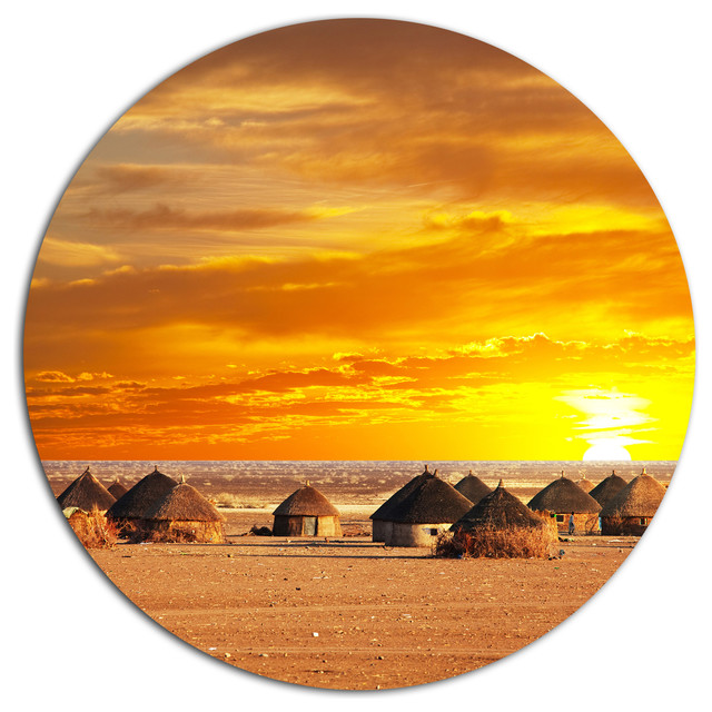 Colorful African Village Huts View, Landscape Round Wall Art
