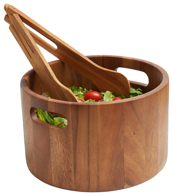 Acacia Wood Salad Bowl With Tongs
