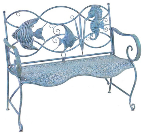 Coastal Sea Creature Bench with Fish and Seahorse