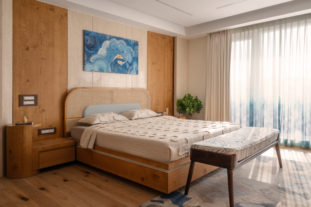 This is an example of a contemporary bedroom in Delhi.