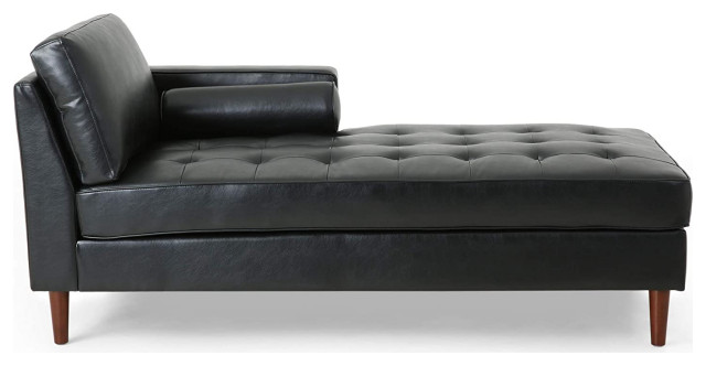 Contemporary Chaise Lounge Faux, Black Leather Bolster Pillow