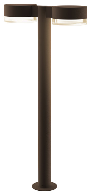 Reals 28" Double Bollard, Cylinder Lens and Plate Cap, Clear Lens, Textured Bronze