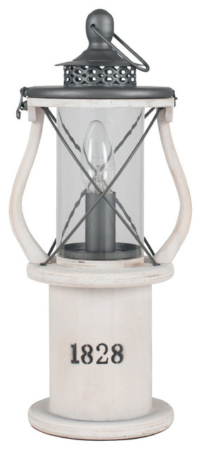 Gibson Lantern Table Lamp, White Wood