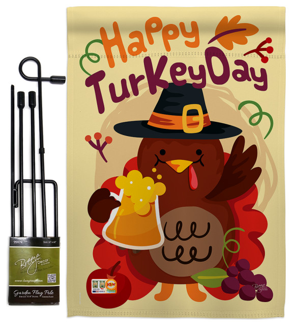 Happy Turkey Day Fall Thanksgiving Garden Flag Set Modern
