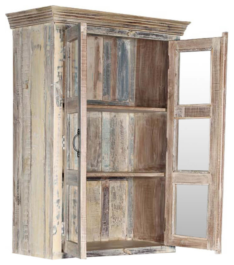 Palazzo White White Rustic Reclaimed Wood Top Hutch Cabinet