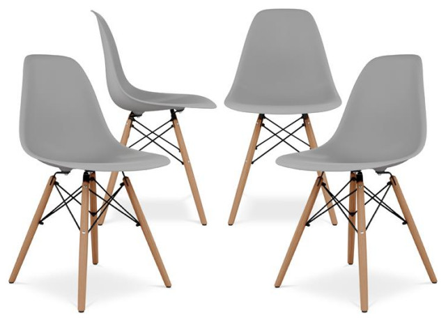 Aron Living Pyramid 17.5" Plastic and Wood Dining Chairs in Gray (Set of 4)