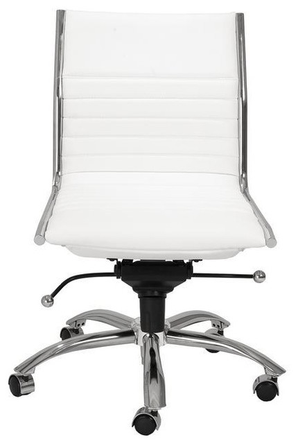 Armless White Leatherette Modern Office Chair Contemporary Office   Home Design 