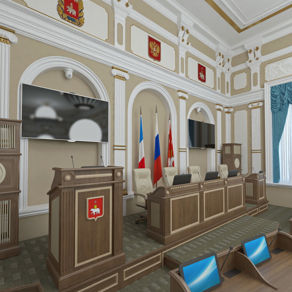 Актовый зал в здании администрации города Пермь. Городская Дума.