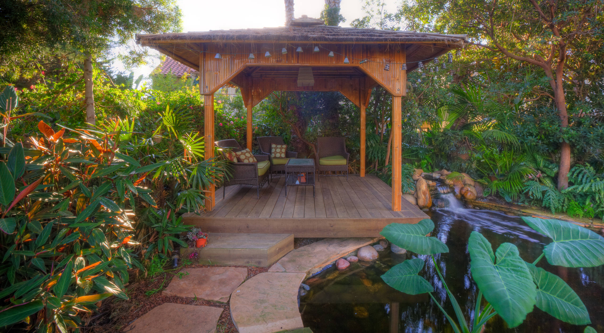 Koi Pond and Tropical Gazebo - Encinitas - Tropical - Landscape