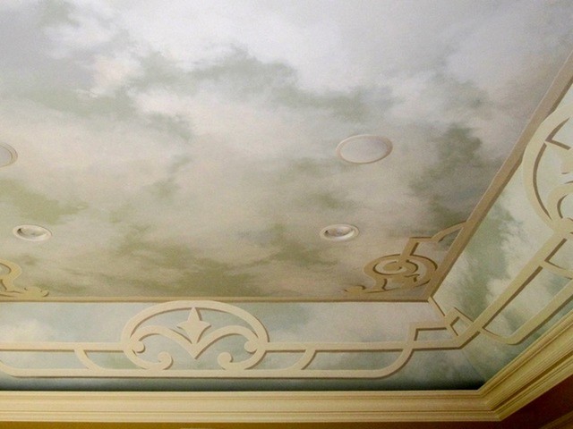 Tray Ceiling With Trompe L Oeil Frame Fillowed With Clouds