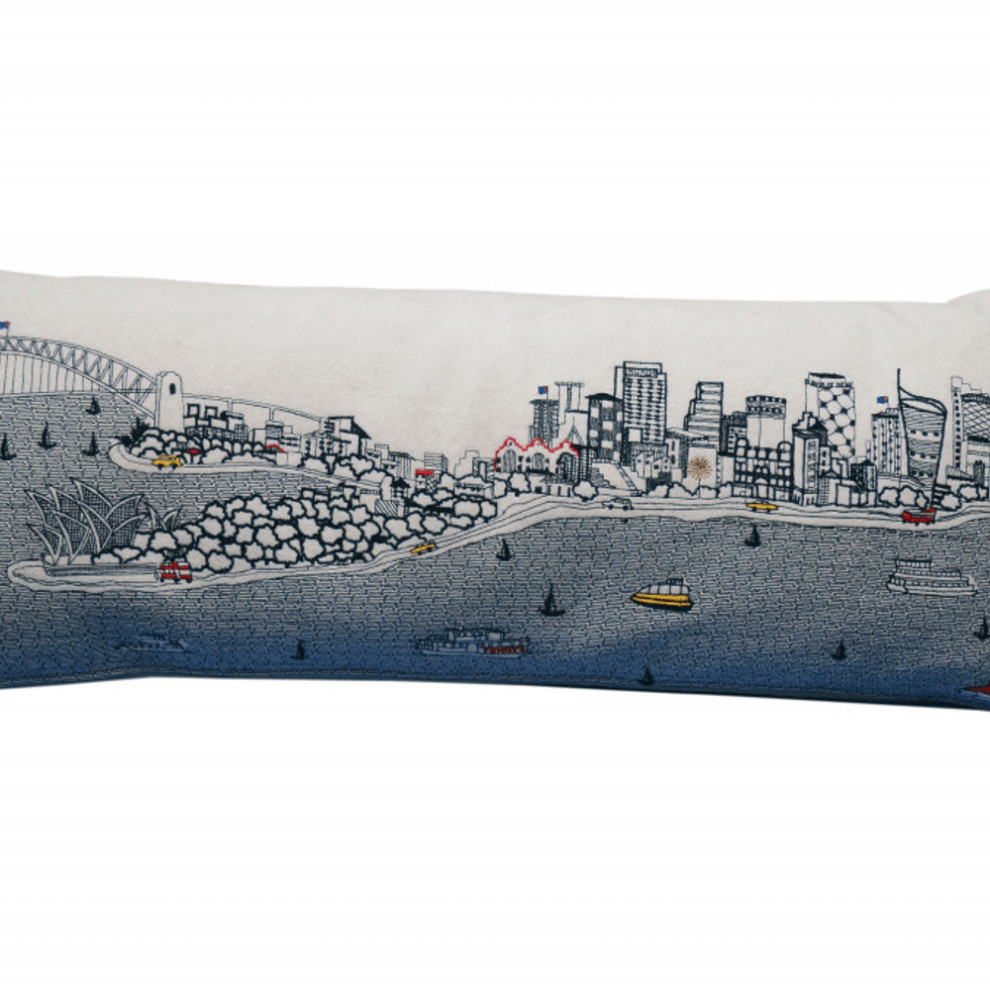 35" White Sydney Daylight Skyline Lumbar Decorative Pillow