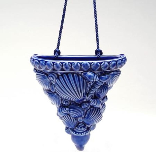 7.25 Inch Deep Blue Shell Cluster Themed Decorative Hanging Sconce