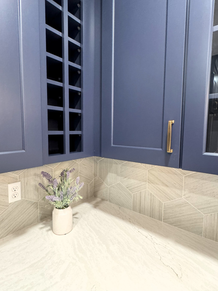 Custom Blue Cabinetry | Basement Bar Design