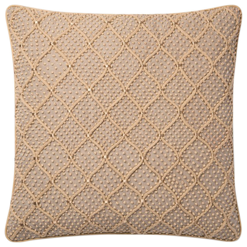Loloi Decorative Throw Pillow Cover Only, Natural/Gold, 18"x18"