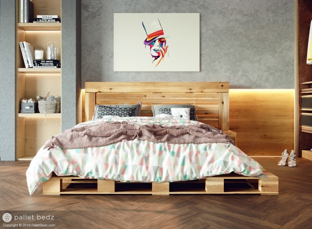 Pallet Bed Platform Frame And Headboard, Queen Size Wood Bed Frame Design