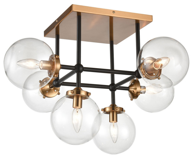 Altoona 6 Light Semi Flush Mount In Matte Black With Antique Gold