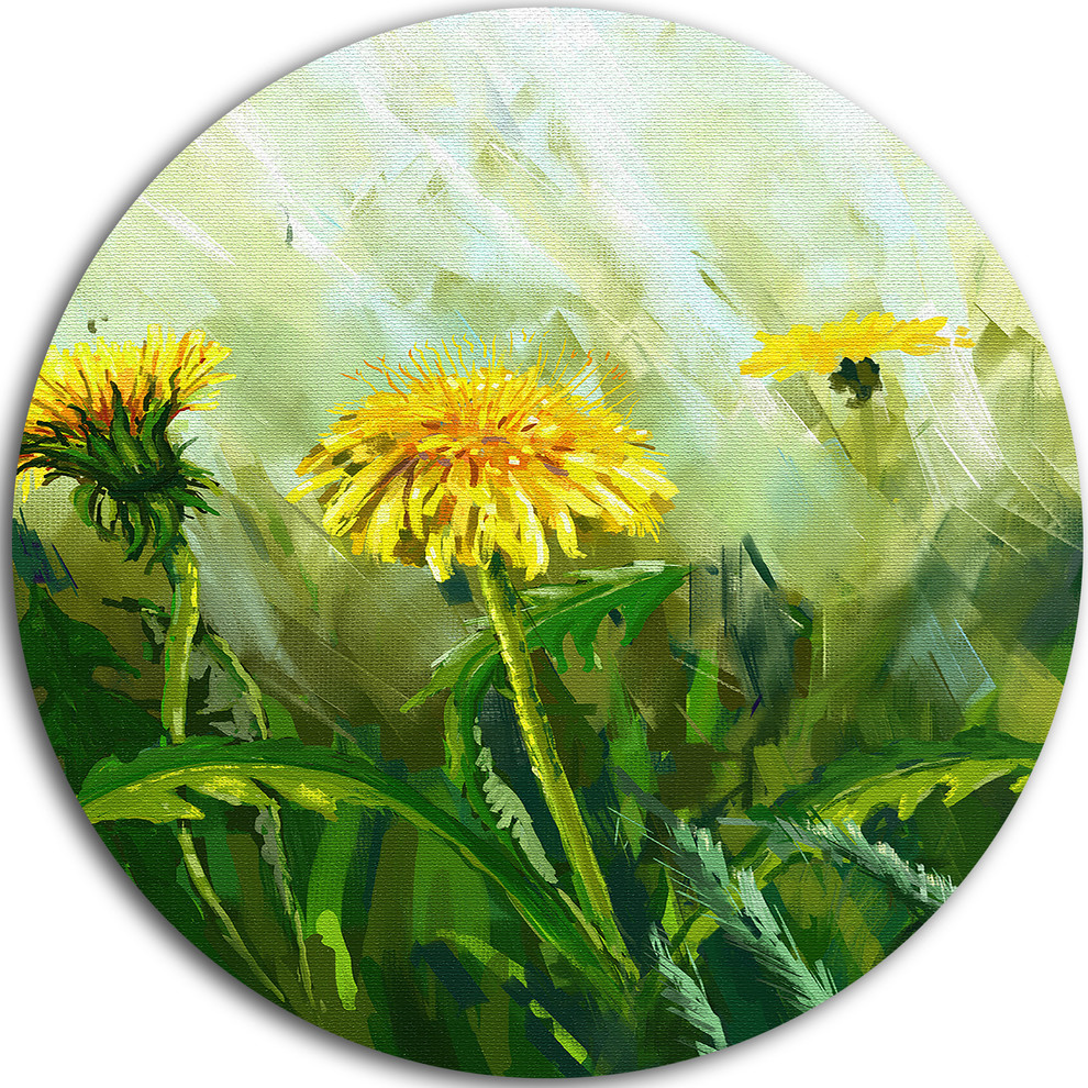 Dandelion Flowers, Floral Large Disc Metal Wall Art Contemporary