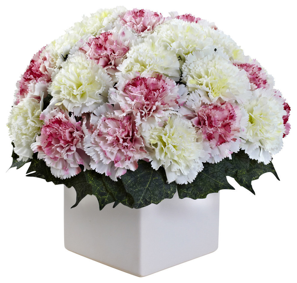 Nearly Natural Carnation Arrangement With Vase Transitional