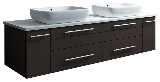 Lucera Wall Hung Bathroom Cabinet With Top Double Vessel Sinks Modern Vanities And Sink Consoles By Fresca Houzz - Wall Mounted Bathroom Vanity With Drawers