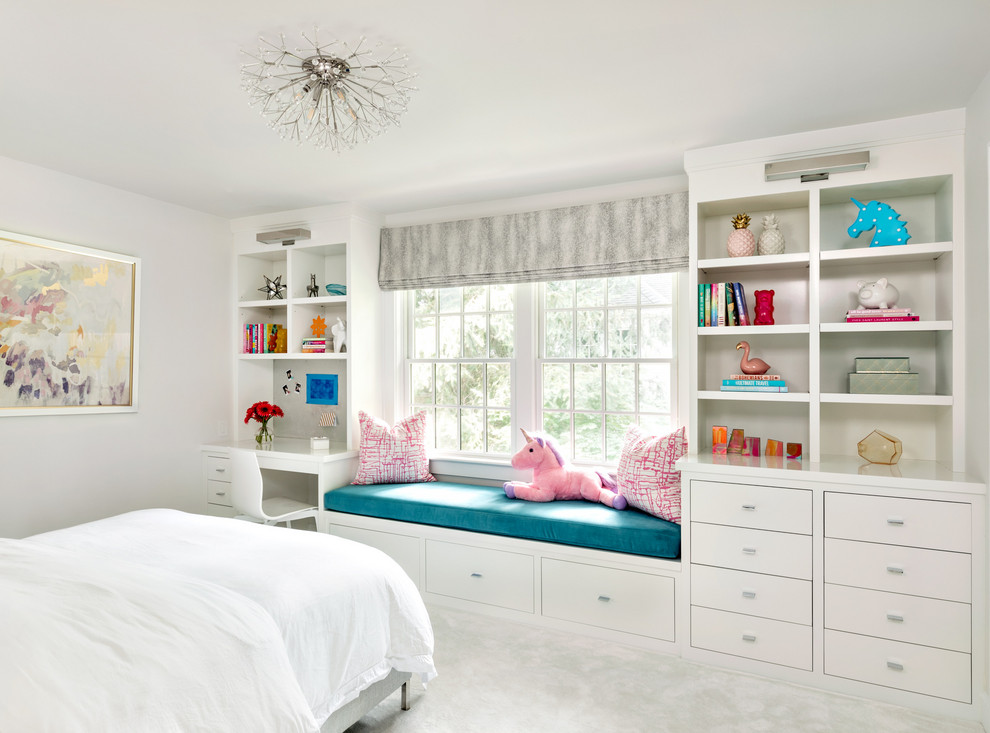 This is an example of a mid-sized transitional bedroom in New York.
