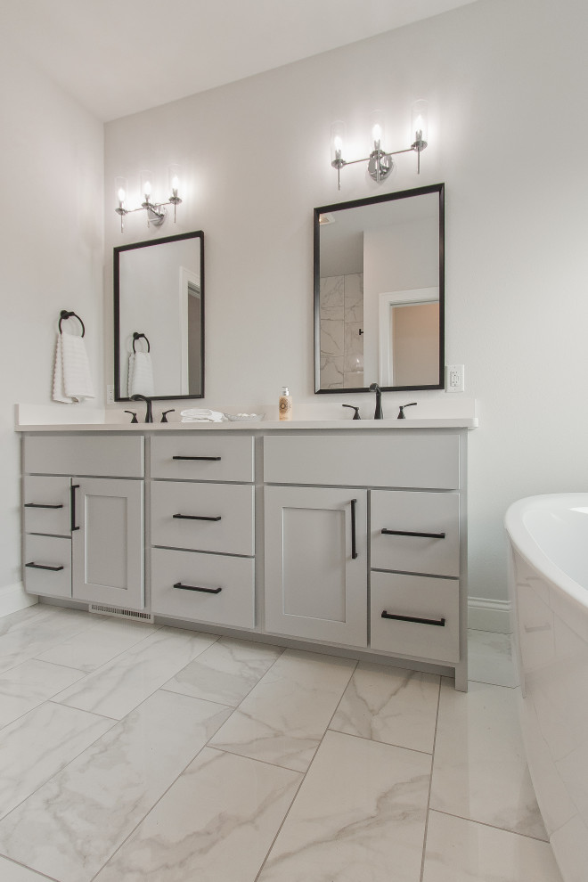 Inspiration for a bathroom in Other with recessed-panel cabinets, beige cabinets, white tile, mosaic tile floors, an undermount sink, glass benchtops, white floor, a shower seat, a double vanity and a built-in vanity.