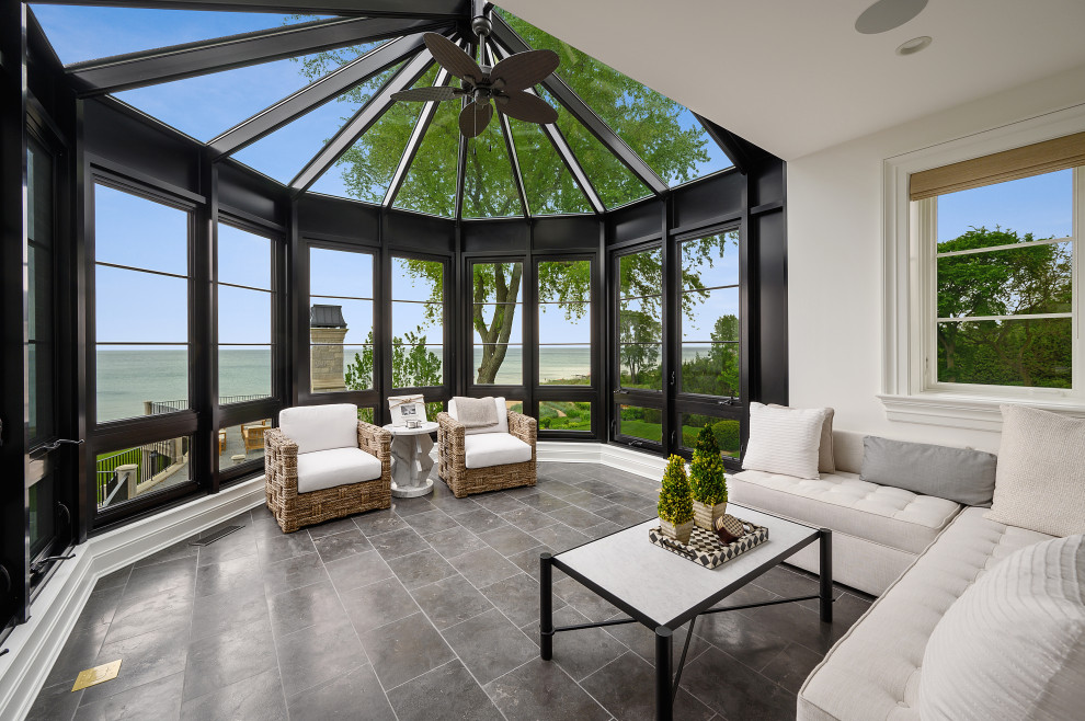 This is an example of a contemporary sunroom in Chicago.