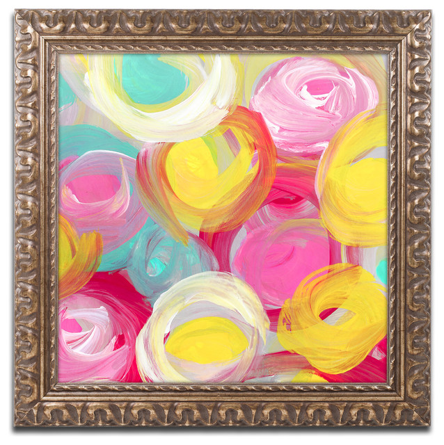 'Rose Garden Circles Square 1' Ornate Framed Art, 11x11