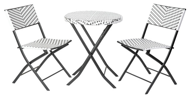 Rouen Three Piece Foldable French Bistro Set, Black with Black Steel ...