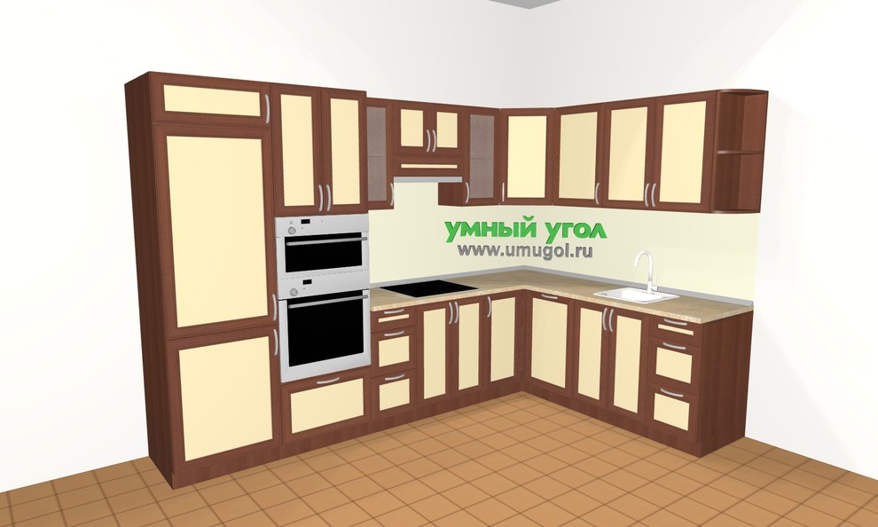 Кухонный гарнитур с пеналом и встроенным холодильником