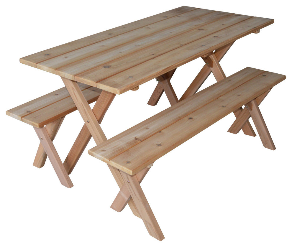 Cedar Economy Cross Leg Picnic Table With Detached Benches