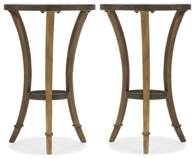 Home Square 16" Round Glass Top Accent Martini Table in Gold Set of 2 Transitional Side