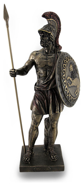 Zeckos Greek Hero Ajax the Great Holding Spear and Shield Bronze Finish ...