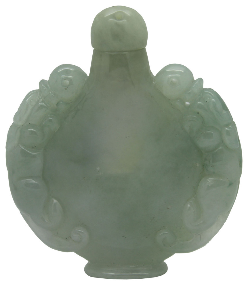 Jade Snuff Bottle With Pair Of Foo Dog Chasing Lucky Fire Ball