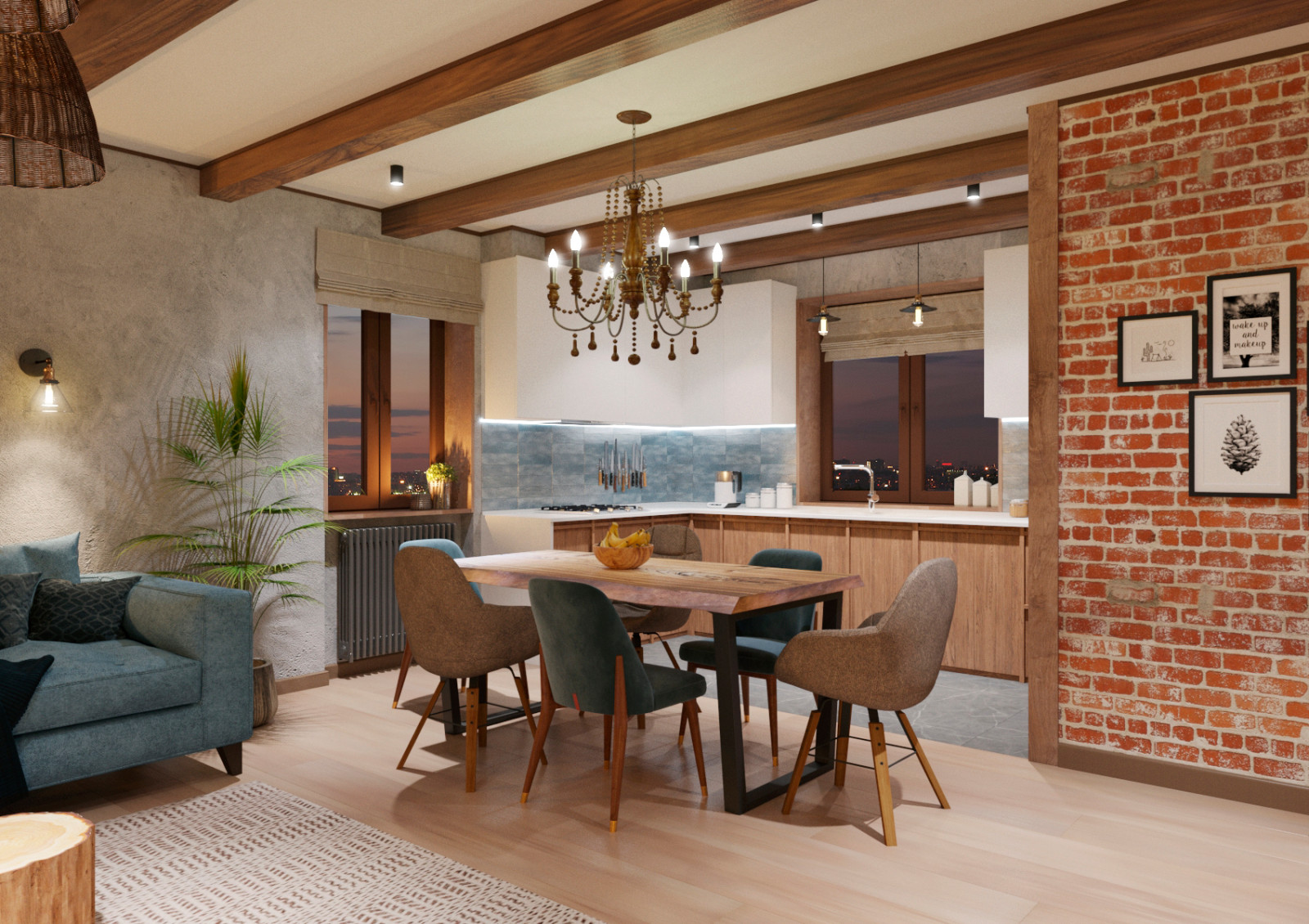 Кухня-гостиная с элементами лофта