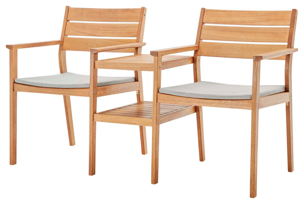 Lounge Chair Side Table Set, Wood, Brown Natural Taupe Gray, Modern