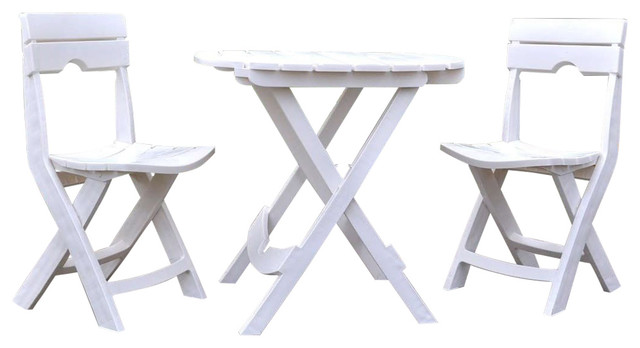 3 Piece Folding Outdoor Patio Furniture Bistro Set In White