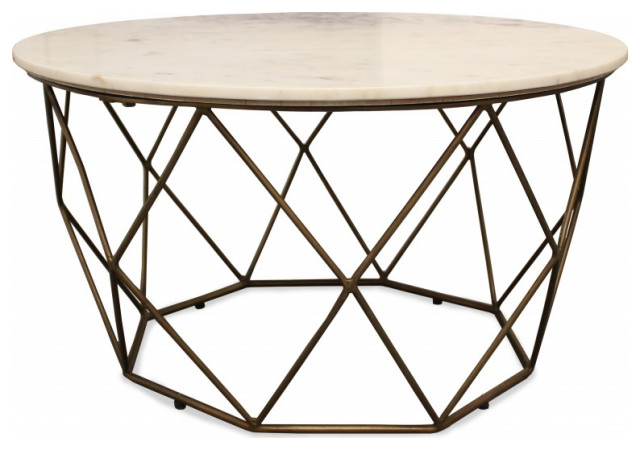 Round Mable and Iron Geometric Coffee Table - Contemporary - Coffee ...