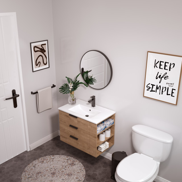 BNK Bathroom Vanity 30 Inch with 3 Drawers and Adjustable Shelf,30x18 ...