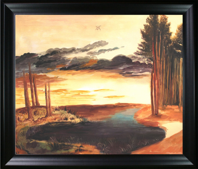 La Pastiche Pond in the Woods with Black Matte Frame, 25" x 29"