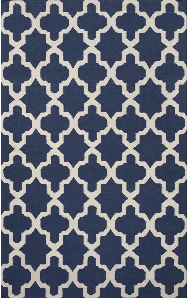 Jaipur Rugs Flat-Weave Moroccan Pattern Wool Blue/Ivory Area Rug, 5 x 8ft