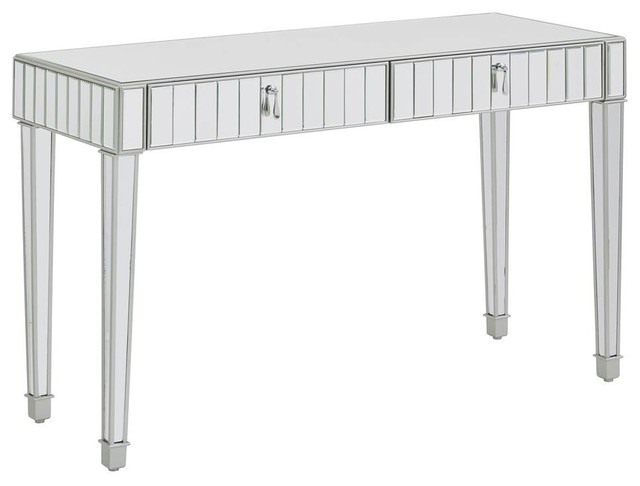 Beveled Mirror Desk In Silver Transitional Desks And Hutches