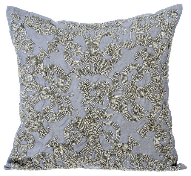 Silver Decorative Pillow Covers 24"x24" Silk, Silver Forever