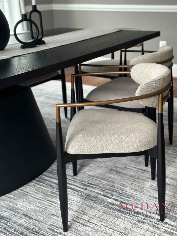 Inspiration for a large transitional medium tone wood floor and brown floor kitchen/dining room combo remodel with gray walls