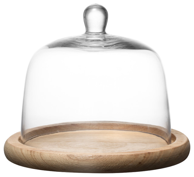 Shop Houzz A&B Home Kingston Domed Cake Plate With Wood Base 8"x7