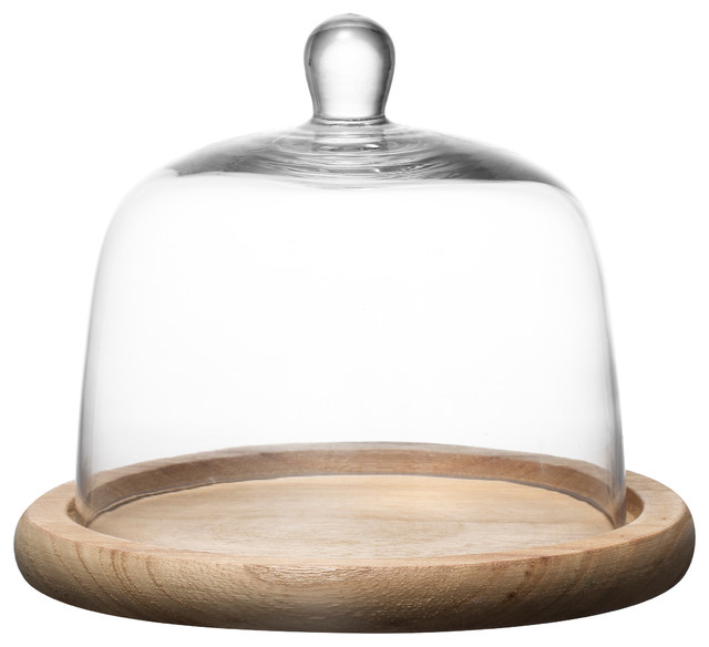Kingston Domed Cake Plate With Wood Base 8"x7", Set of 2